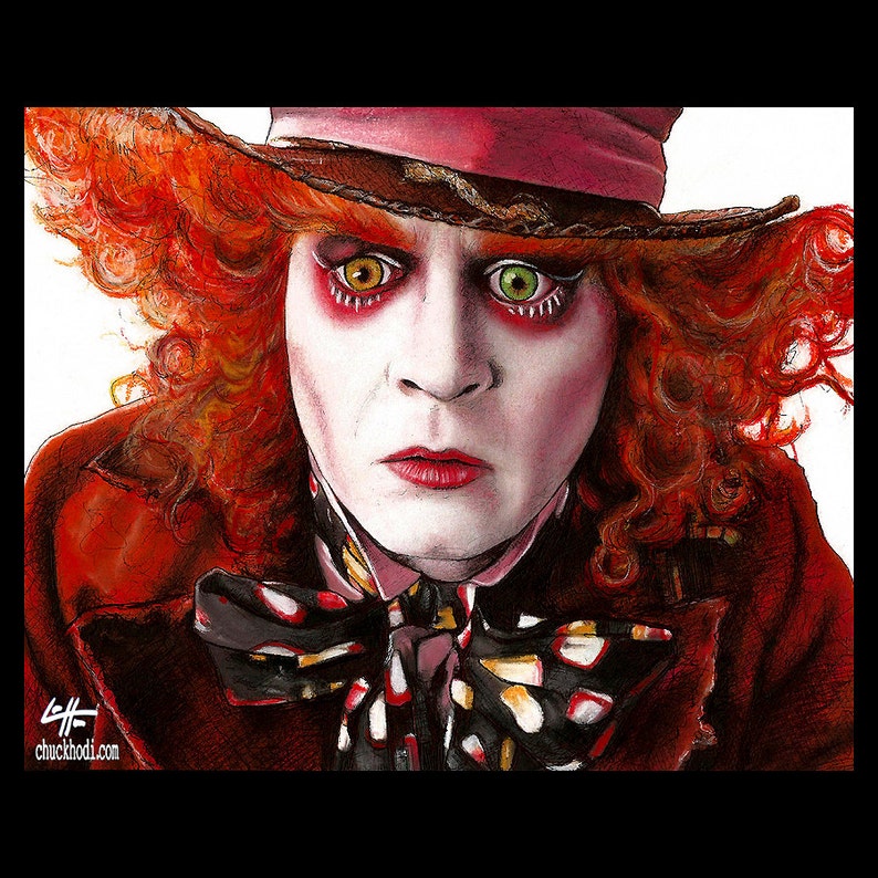 Mad Hatter Johnny Depp Alice in Wonderland 2 Red Queen Fantasy Magic Mushroom Pop Lowbrow Through The Looking Glass Dark Art image 1