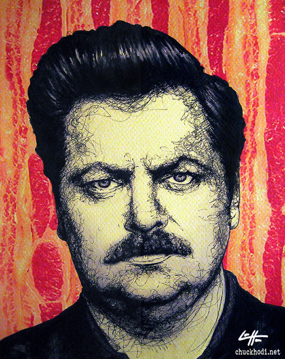Ron Swanson Parks and Recreation Bacon Eggs Meat Steak Mustache Pop Art