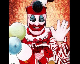 John Wayne Gcy - Clown Pogo Serienmörder Dark Art Pop Art Horror Luftballons Wahres Verbrechen Blut Charles Manson Tod Murder Rot