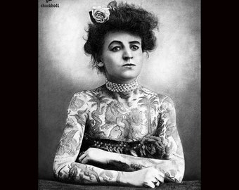 Maud Wagner - The Tattooed Lady Female Tattoo Artist Gus Wagner Lowbrow Vintage Traditional Tattoo Parlor Pop Art Hokey Pokey