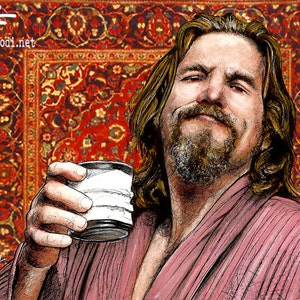 The Dude The Big Lebowski Bowling Comedy Jeff Bridges Lowbrow Pop Portrait Funny Milk Abides White Russian Persian Rug image 2