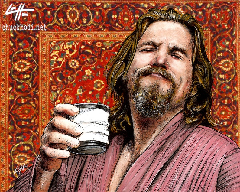 The Dude The Big Lebowski Bowling Comedy Jeff Bridges Lowbrow Pop Portrait Funny Milk Abides White Russian Persian Rug image 2