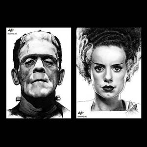 The Monster and Bride - Frankenstein Dark Art Horror Halloween Classic Monsters Gothic Dracula Macabre Lowbrow Spooky