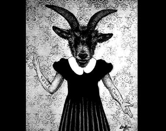 Der Baphomet - Ziege Tier Pagan Folklore Böse Dämon Satan Teufel Gothic Dark Art Horror Niedlich Kleid Vintage Lucifer Creepy