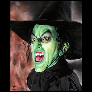 Wicked Witch of the West - Magaret Hamilton Wizard of Oz Miss Gulch Fantasy Halloween Green Vintage Spooky Gothic Dark Art