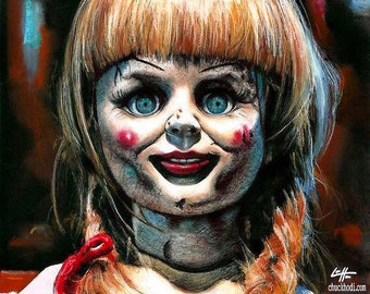 Annabelle - Dark Art Horror Vintage Porcelain Doll Supernatural Spooky Cult Halloween Gothic Pop Art Scary Devil The Conjuring Creepy