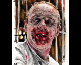 Hannibal Lecter - Silence of the Lambs Dark Art Horror Anthony Hopkins Cannibal Serial Killers Pop Art Lowbrow Blood 90s Buffalo Bill