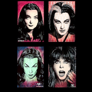 Scream Queens - Morticia Addams Lily Munster Vampira Dark Art Horror Gothic Halloween Pop Art Spooky Lowbrow Art