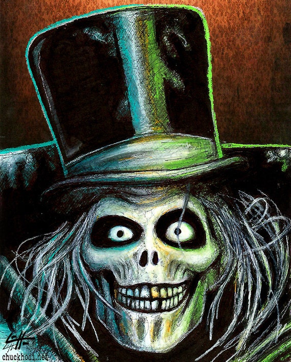 The Hatbox Ghost - Haunted Mansion Disney Spooky Halloween Skull Skeleton  Creepy Horror Dark Art Lowbrow Macabre Gothic Fantasy Creepy