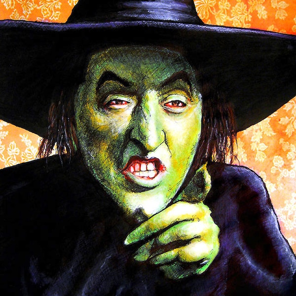 Bruja Malvada del Oeste - Margaret Hamilton Mago de Oz Miss Gulch Fantasía Arte pop Verde Vintage Espeluznante Gótico Arte oscuro