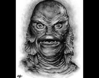 Criatura de la Laguna Negra Arte Oscuro Ciencia Ficción Horror Monstruos Clásicos Pantano Frankenstein Lowbrow Pop Gill-Man