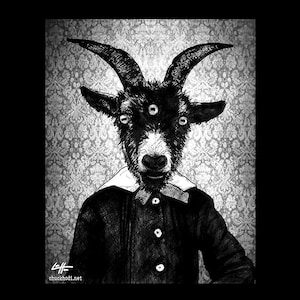 La grande chèvre - cornes victorien Baphomet Shiva Chakra art sombre mignon horreur gothique monstre créature animale satantique satan pop
