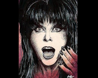 Maîtresse des ténèbres - TV effrayante des années 80 Gothique Halloween Pop Art Horreur Comédie Art sombre Macabre Scream Queens Morticia Addams Vampira