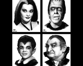 Prints 8x10" - The Munsters - Dark Art Halloween Horror Lily Herman Eddie Grandpa Spooky Gothic Lowbrow Art Pop Art Creepy Monster Creature