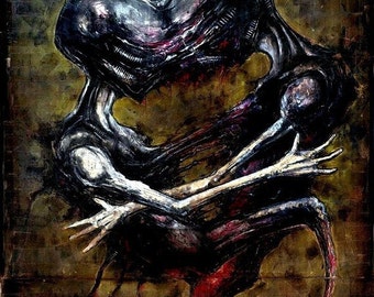 Print 11x14" - 5.9.06 - Dark Art Alien Monster Creature Blood Love Heart Science Fiction Cyberpunk Horror Gothic Creepy Couple Pop Art