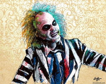 Its Showtime - Beetlejuice Horror Comedy Tim Burton Gothic Halloween Dark Art Funny Spooky Creepy Classic Portrait Pop Stripes