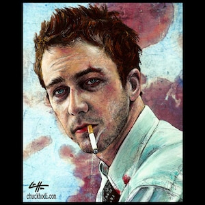 Il Narratore - Fight Club Edward Norton Brad Pitt Helena Bonham Carter Pop Dark Art Lowbrow Art Tyler Durden Sangue Sigaretta