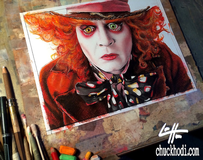 Mad Hatter Johnny Depp Alice in Wonderland 2 Red Queen Fantasy Magic Mushroom Pop Lowbrow Through The Looking Glass Dark Art image 3