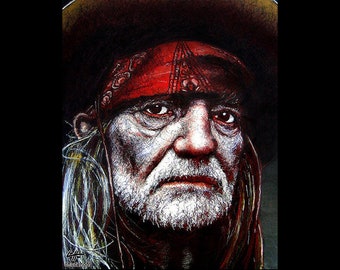 Willie - Portrait Country Blues Bluegrass Guitar Jazz Hippy Cowboy Outlaw Texas Beard Rebel Whiskey Americana Highwaymen Johnny Cash Pop Art