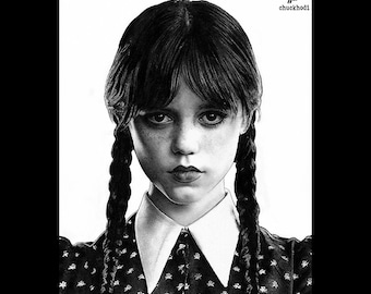 Wednesday Addams - Jenna Ortega Tim Burton The Addams Family Dark Art Nevermore Academy Gothic Spooky Horror Lowbrow Pop Art