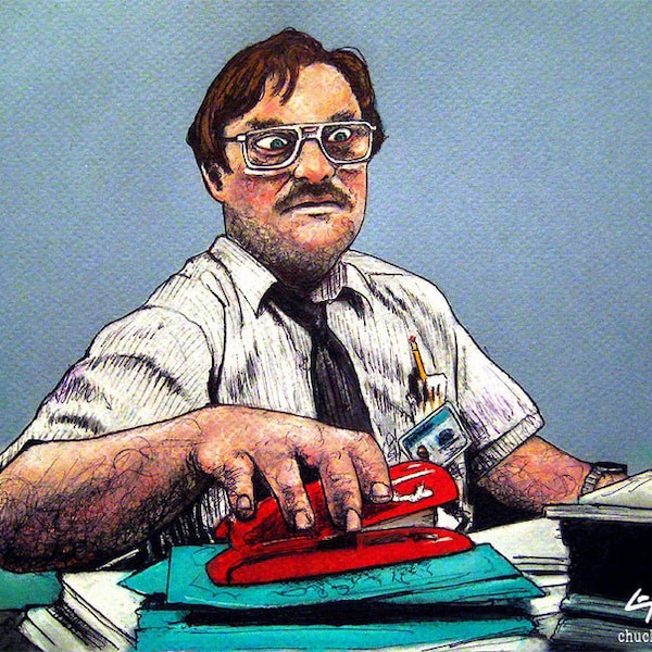 Milton - Office Space Red Stapler Mike Judge Work Office Decor Corporate Slave Workoholic Stephen Root Initech Cult Lowbrow