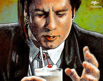 Goddamn thats a pretty fuckin good milkshake - Pulp Fiction Vincent Vega John Travolta Quentin Tarantino Pop Art 90s Guns