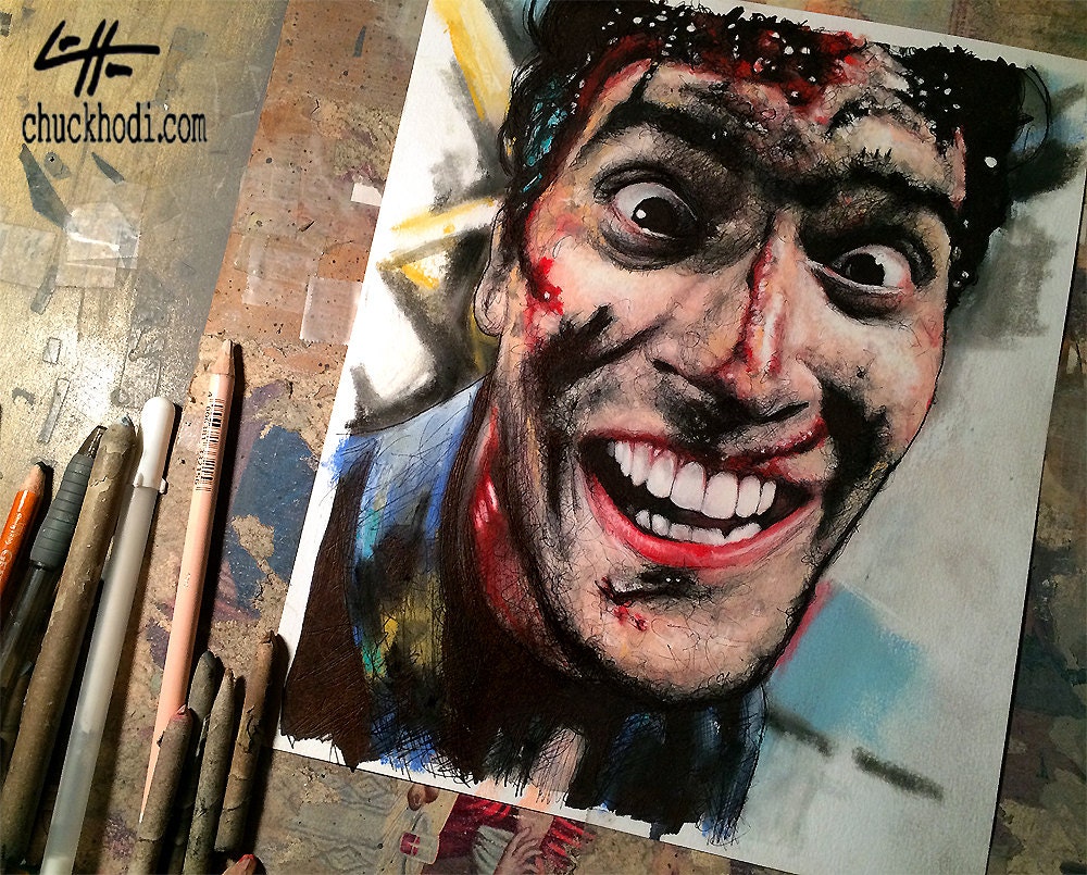 Ash Williams - Bruce Campbell Army of Darkness Evil Dead Horror Duistere  kunst Bloed Komedie Necronomicon Spookachtig Cult Pop Gothic - Etsy België, image size:1000x805
