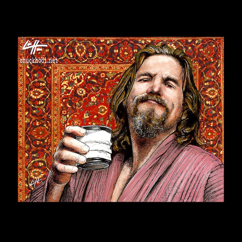 The Dude The Big Lebowski Bowling Comedy Jeff Bridges Lowbrow Pop Portrait Funny Milk Abides White Russian Persian Rug image 1