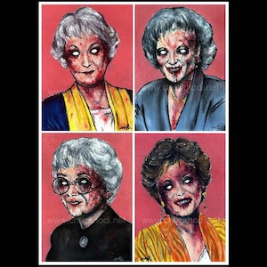 Zombie Golden Girls - Betty White Vintage Monster Creature Alien Dark Art Halloween Blood Monster Gay Creepy Spooky Pop Art