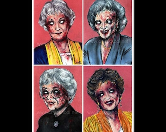 Zombie Golden Girls - Betty White Vintage Monster Creature Alien Dark Art Halloween Blood Monster Gay Creepy Spooky Pop Art