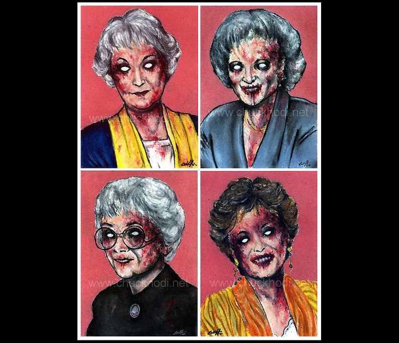 Zombie Golden Girls - Betty White Vintage Monster Creature Alien Dark Art Halloween Blood Monster Gay Creepy Spooky Pop Art