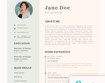 Plantilla de CV con foto, Plantilla de CV profesional para Canva y Pages, Plantilla de CV con imagen, Plantilla de CV