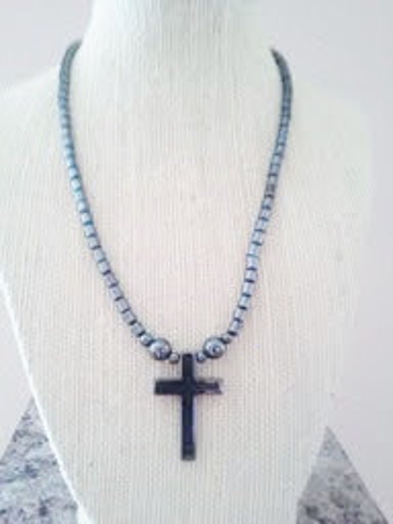 Hematite Cross Necklace Etsy