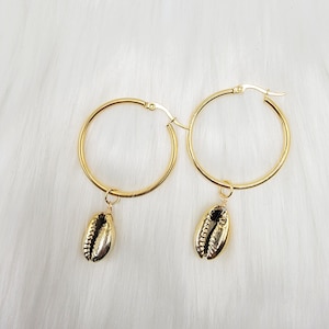 Cowrie Shell Hoop Earrings