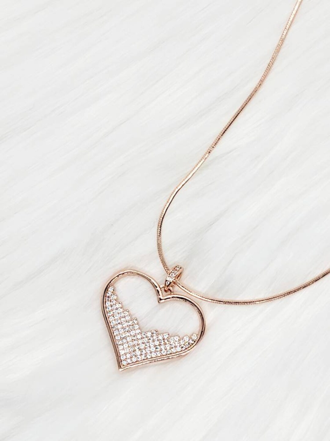Rose Gold Pave Heart Necklace - Etsy