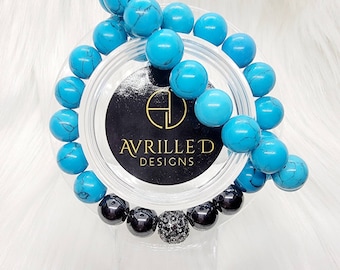 Turquoise & Hematite Gemstone Beaded Bracelet