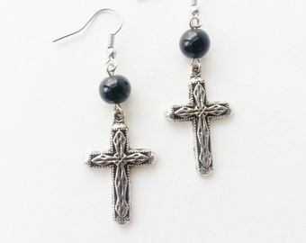Cross Earrings, Beaded earrings, Drop Earrings