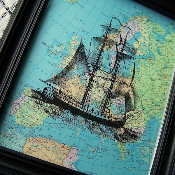 Ship, Nautical, Map, Pirate Ship,  Boat, Atlas, Upcycled