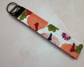 Handmade Keychain wristlet key fob pink pumpkins