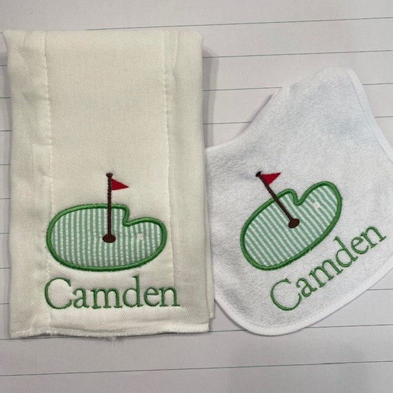 Golf Bib and Burp Cloth Set / Golf Bib Set / Golf Baby Shower Gift / Personalized Golf Baby Gift Set