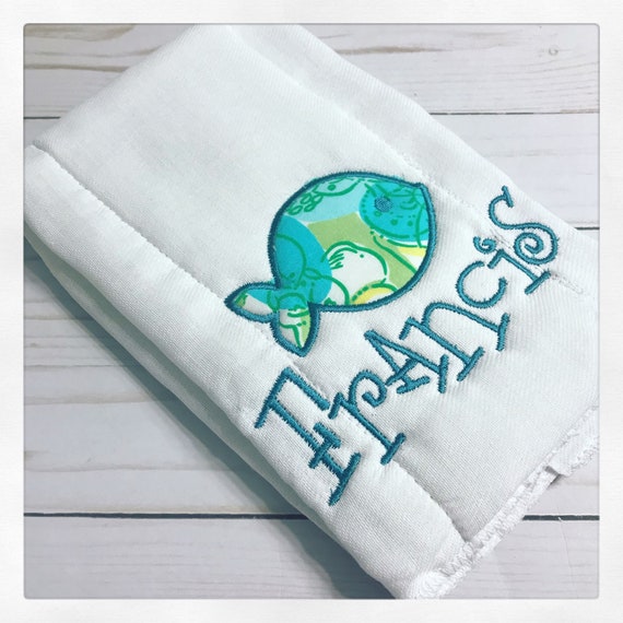 Custom Fish Baby Burp Cloth / Personalized Fish Print Burp Rag / Burp Cloth / Organic Cotton Baby Burp Cloth