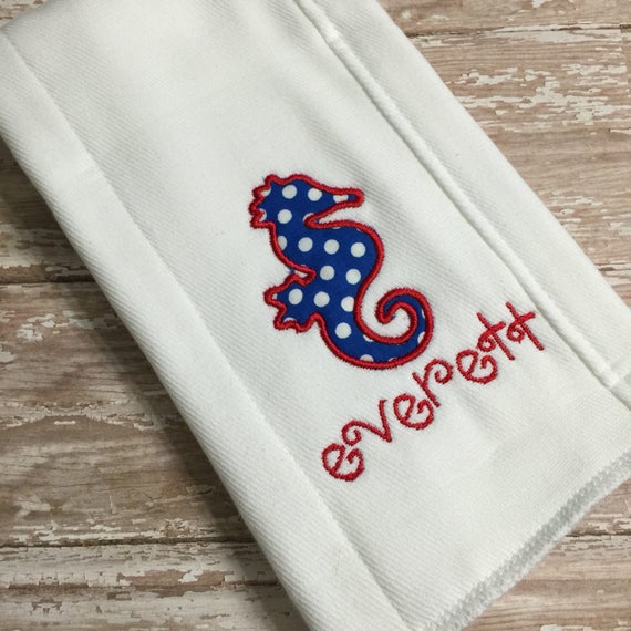 Seahorse Baby Burp Cloth / Personalized Sea Horse burp cloth / Custom Nautical Baby Burp Cloth
