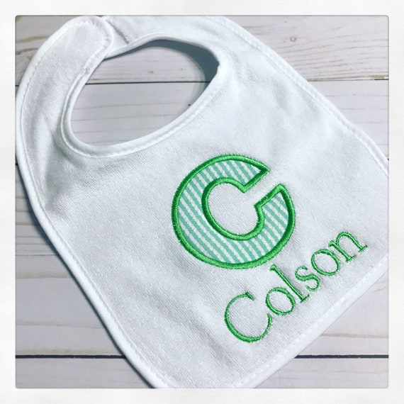 Green and White Baby Boy Bib / Seersucker Baby Bib / Personalized Baby Bib / Custom Bib / Preppy First Birthday Bib / Smash Cake Bib