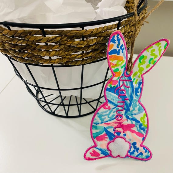 Easter Basket Tag, Easter Bunny Name Tag, Embroidered Rabbit basket tag, Personalized Easter Basket, Easter basket with Name