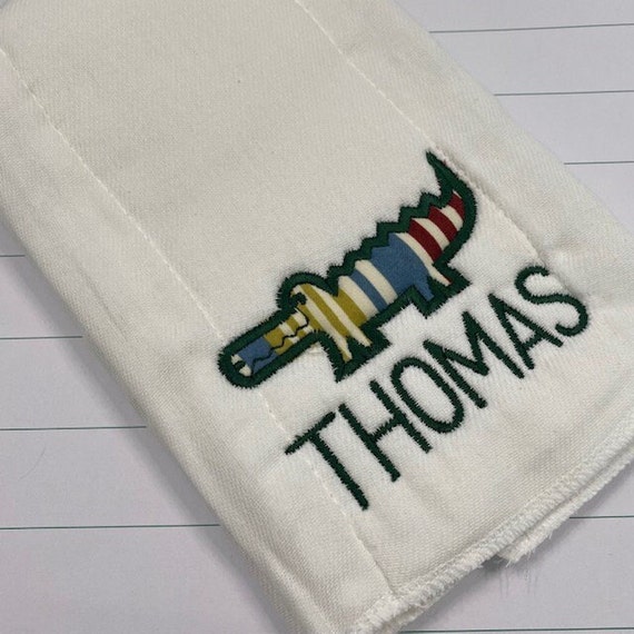 Personalized Alligator Baby Burp Cloth / Handmade Alligator Baby Burp Cloth / Alligator Baby Gift / Zoo Baby Shower Gift