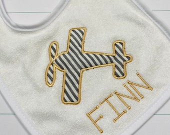 Airplane Baby Bib / Custom Baby Bib / Personalized Bib / Air Force Baby Gift / Pilot Baby Gift / First Birthday Bib / Smash Cake Bib