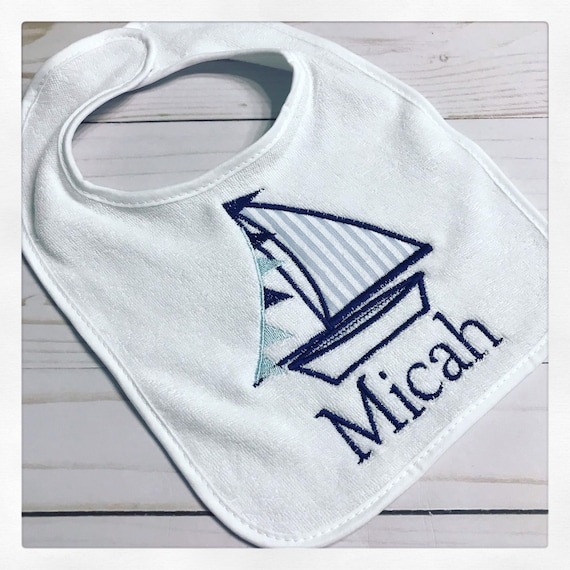 Sailboat baby bib / Personalized bib / Boat Baby Bib / Sailing Baby Bib / Lake Baby Bib / Nautical Birthday Bib / First Birthday Bib