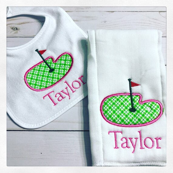 Golf Bib and Burp Cloth Set / Golf Bib Set / Golf Baby Shower Gift / Personalized Golf Baby Gift Set