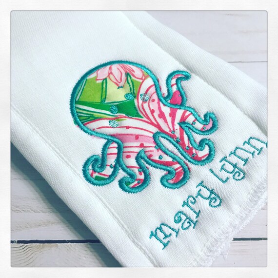Octopus Baby Burp Cloth / Octopus Baby Burp Set / Octopus Baby Bib Set / Nautical Baby Gift / Personalized Burp Cloth