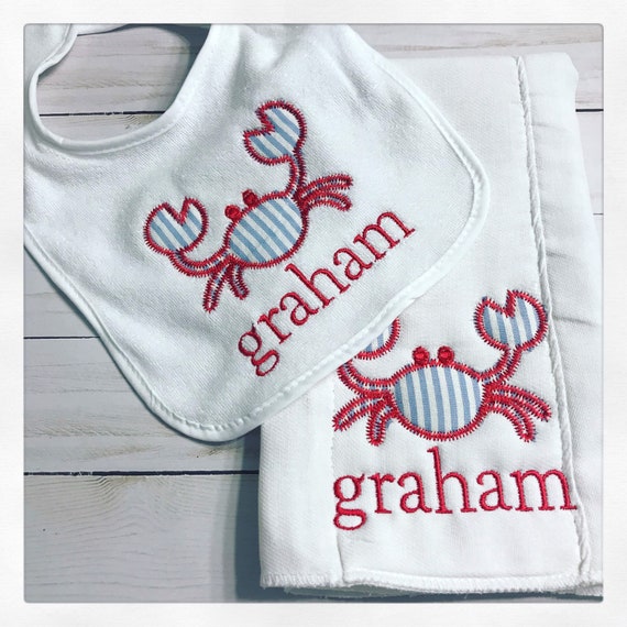 Crab Baby Bib and Burp Cloth Set / Crab Burp Rag Set / Maryland Crab Baby Bib / Maryland Crab Baby Gift Set / Maryland Bib